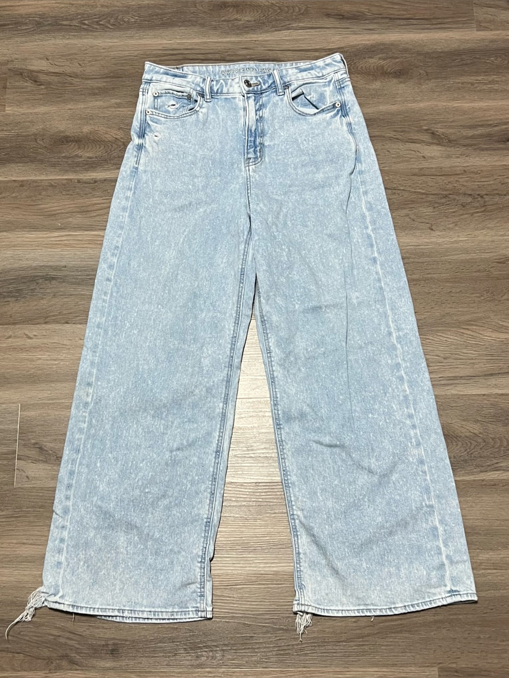 American Eagle 8 Short Blue Jeans Super High Rise Baggy Wide Leg Stretch Light